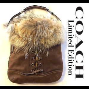 🎉COACH Very LIMITED EDITION Genuine Leather w Coyote Laced Shoulder Bag Duffle